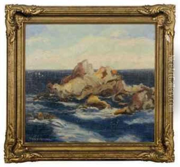 Rocky Coastal Landscape Oil Painting - Blanche Canfield Bruce