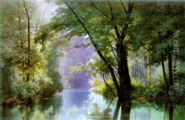 View Of The Yeres River At Combs-la-ville Oil Painting - Charles Euphrasie Kuwasseg