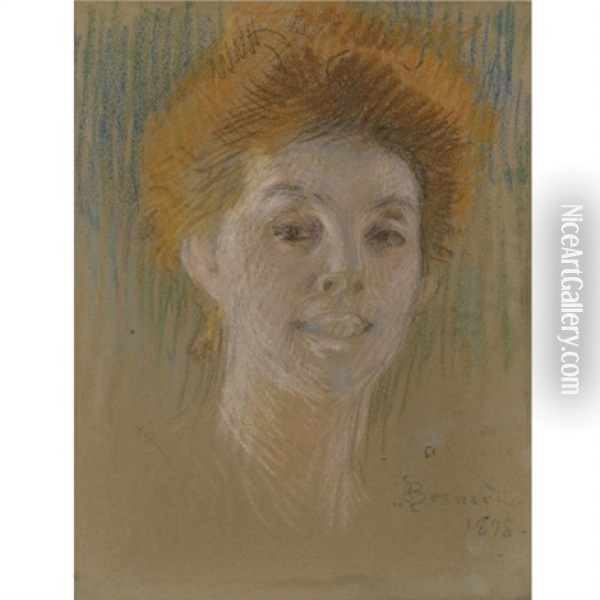 Portrait Of Rejane: For Portrait De Theatre (study) Oil Painting - Albert Besnard