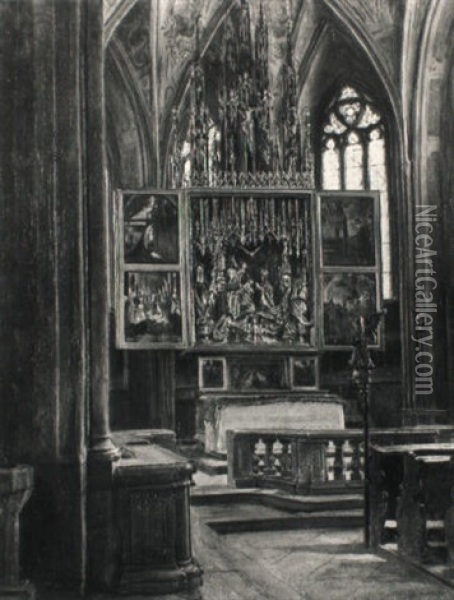 Der Pacher-altar In St. Wolfgang/salzkammergut Oil Painting - Karl Friedrich Gsur