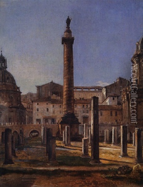 Trajan's Column, Rome Oil Painting - Johann Martin Von Rohden