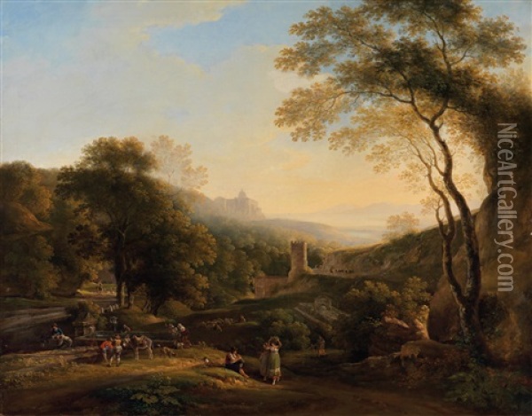 Romische Landschaft (der Alte Turm Bei Marino) Oil Painting - Georg Maximilian Johann Von Dillis