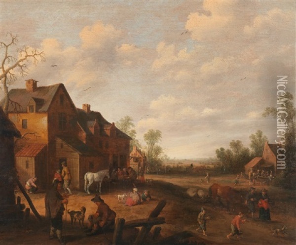 A Village Landscape Oil Painting - Joost Cornelisz. Droochsloot