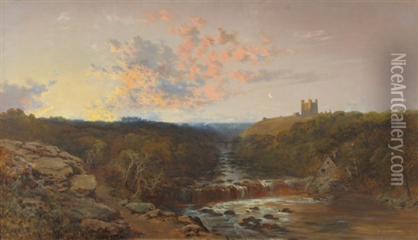 Richmond Castle On The River Swale At Twilight Oil Painting - Edward H. Niemann