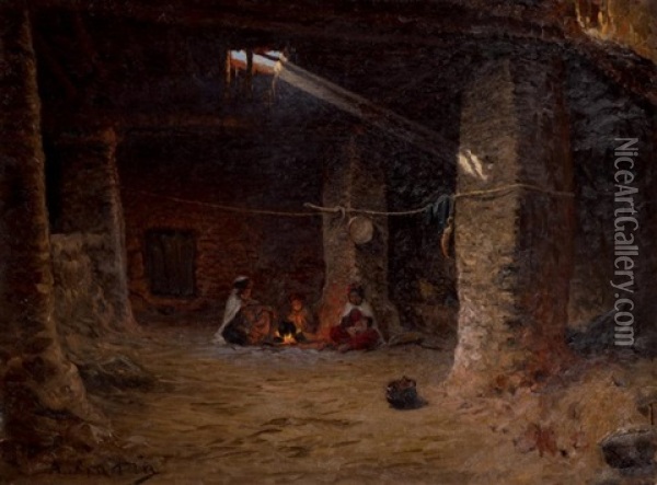 Famille Orientale Au Coin Du Feu Oil Painting - Antoine Gadan