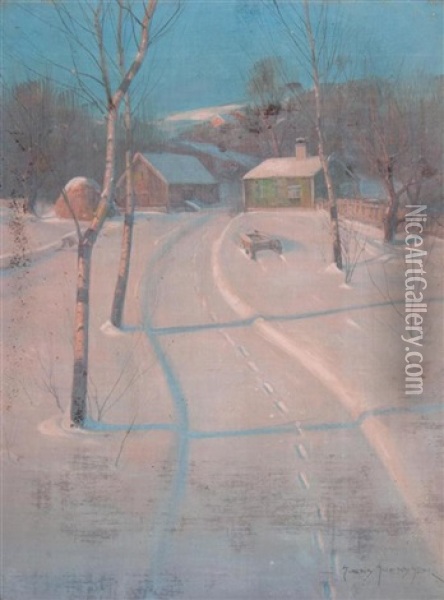 Winter Tracks Oil Painting - Svend Rasmussen Svendsen