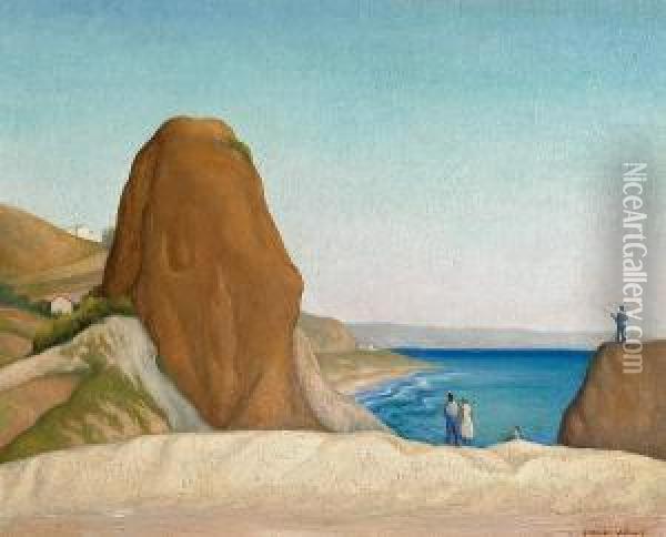 Castle Rock, Santa Monica Beach, California Oil Painting - Alexander Warshawsky