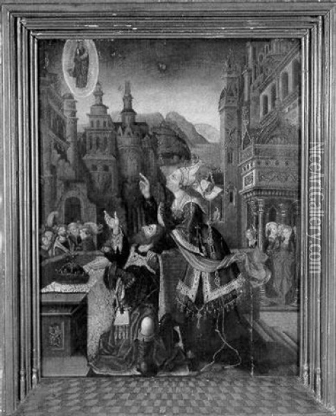 Apparition De La Vierge A Constantin Et A La Sybille Tibure Oil Painting - Cornelius Engebrechtsz