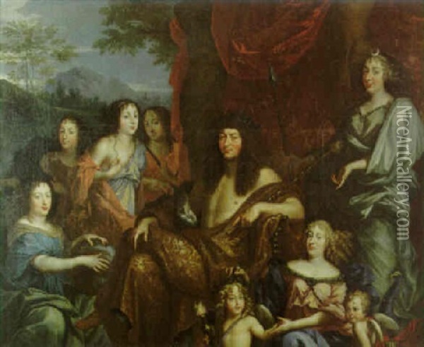 Portrait De Louis Xiv Entoure De Anne D'autriche, Marie-therese, La Grande Demoiselle Et Le Dauphin Oil Painting - Jean Nocret