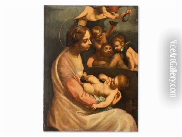 Madonna And Child With Angels Oil Painting - Luca Cambiaso