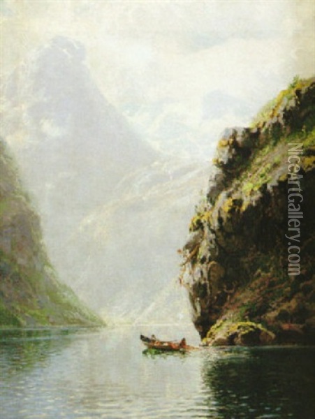 Fjordfiske Oil Painting - Hans Dahl