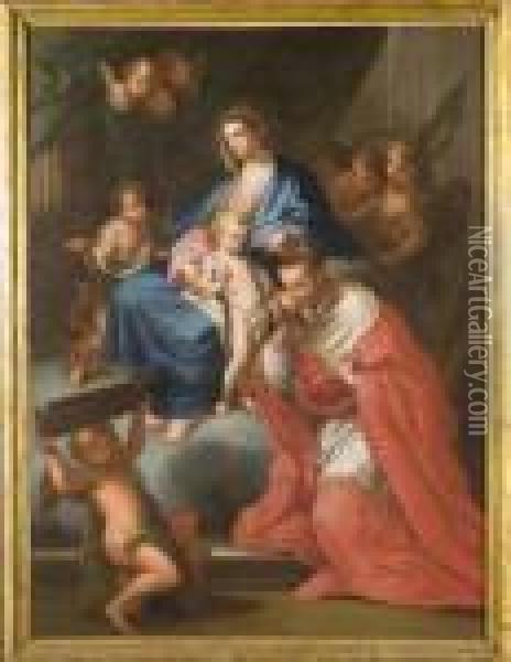 La Vergine Con San Carlo Borromeo Oil Painting - Sebastiano Conca
