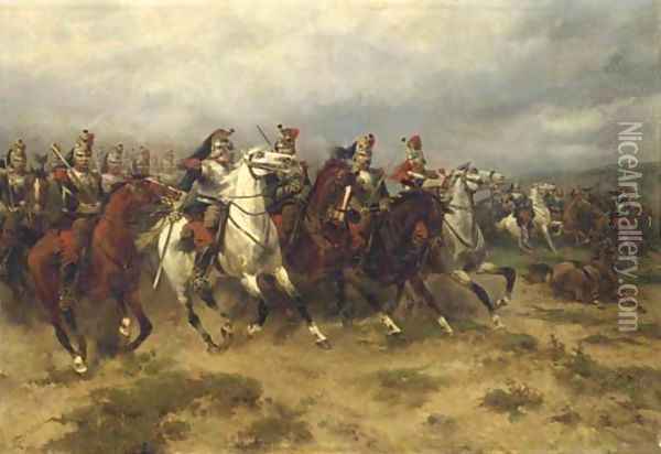A courageous incursion French Cuirassiers charging Oil Painting - Hermanus Willem Koekkoek