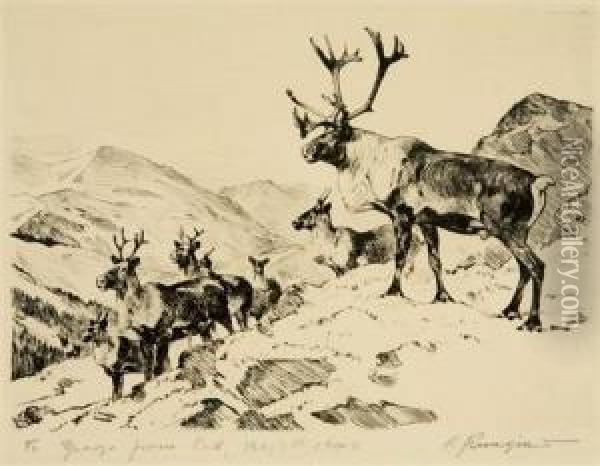 Mountain Caribou (c. 29) Oil Painting - Carl Ringius