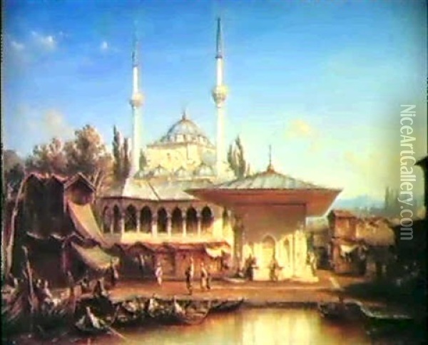 The Mihrimah Sultan Mosque (known As Iskele Cami), In       Uskudar/scutari On The Asiatic Shore Of The Bosphorus Oil Painting - Etienne Raffort