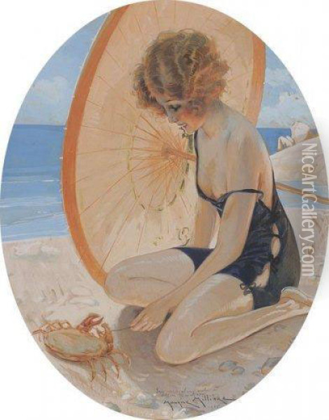 Bain De Soleil Oil Painting - Maurice Milliere