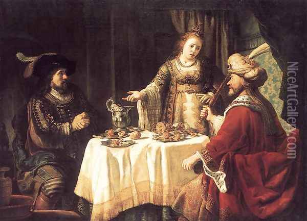 The Banquet of Esther and Ahasuerus 1640s Oil Painting - Jan Victors