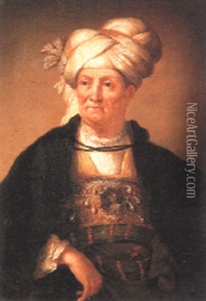 Portrait Of An Oriental Gentleman Wearing Turban Oil Painting - Christian Wilhelm Ernst Dietrich