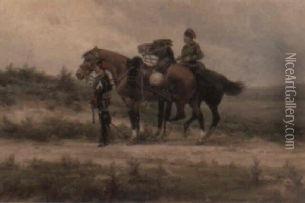 Dutch Horse Artillery On Piquet Duty Oil Painting - Hermanus Willem Koekkoek