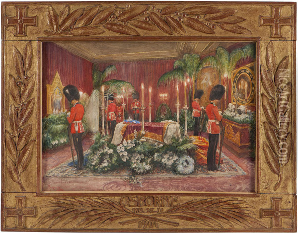 Queen Victoria Lying In State At Osborne House Oil Painting - Amedee Forestier