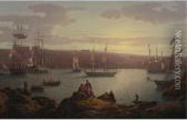 Royal Naval Vessels Off Pembroke Dock, Milford Haven Oil Painting - Robert Salmon