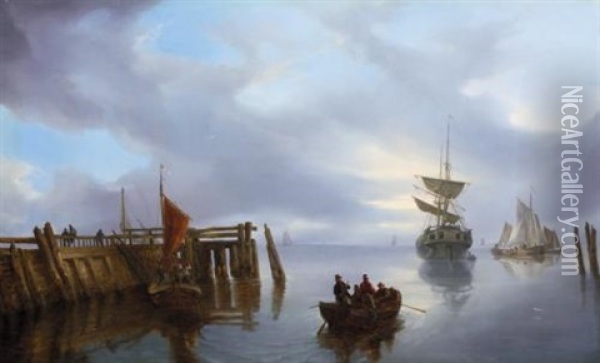 In The Harbour Oil Painting - Carl Friedrich Schulz