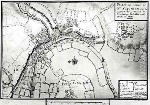 Map of Saint-Savinien on the Charente River in 1713 from Recueil des Plans de Saintonge Oil Painting - Claude Masse