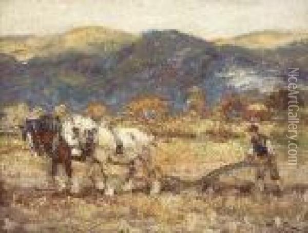 Ploughing Oil Painting - George Smith