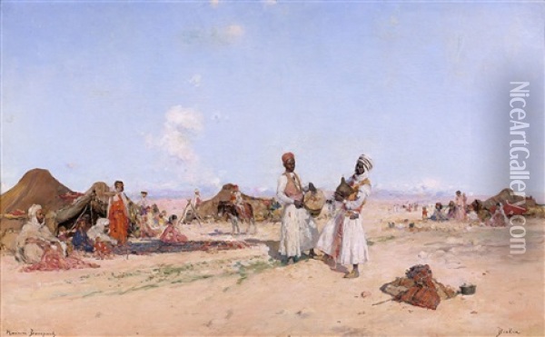 Fete A Biskra Oil Painting - Maurice Bompard