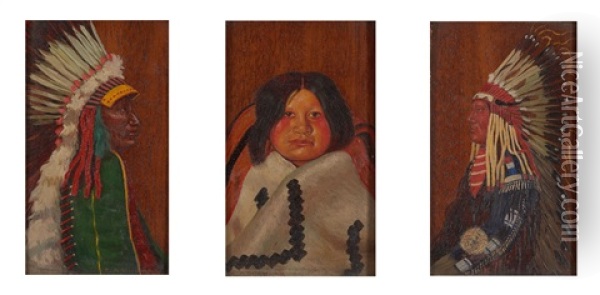 Indian Portraits (triptych) Oil Painting - Elbridge Ayer Burbank