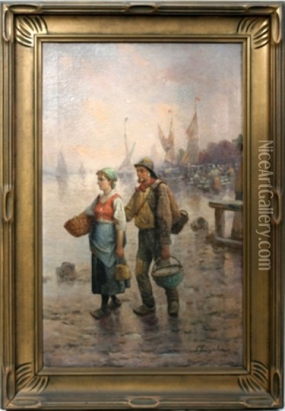 Oyster Gatherers Oil Painting - Adolf (Constantin) Baumgartner-Stoiloff