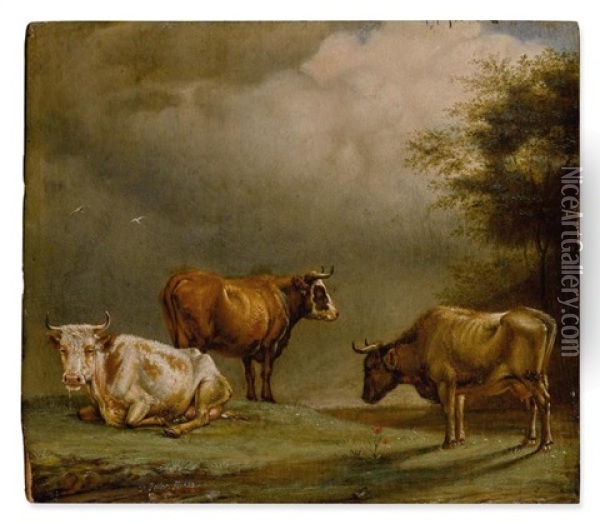 Three Cows In A Pasture Oil Painting - Paulus Potter