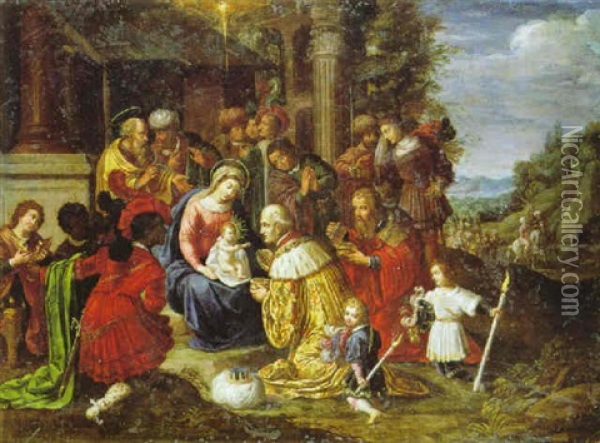 Aanbidding Der Koningen Oil Painting - Cornelis de Baellieur the Elder