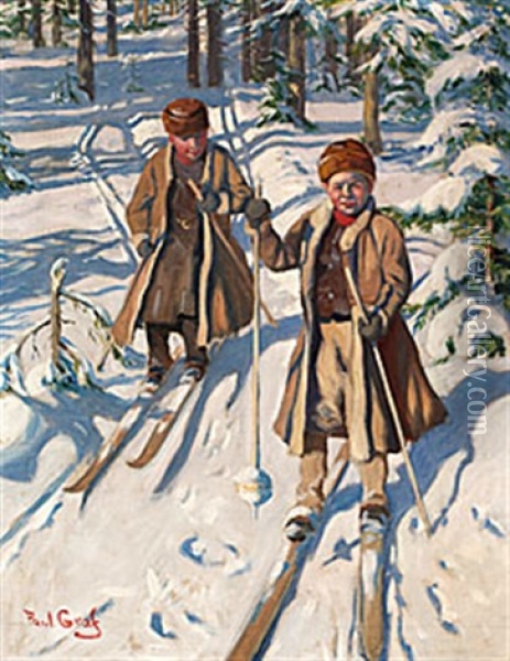 Skidakande Pojkar Oil Painting - Paul Edmund Graf