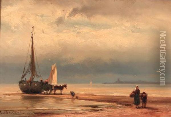 A Beached Bomschuit Oil Painting - Johannes Hermann Barend Koekkoek