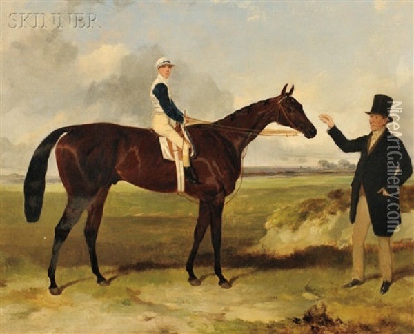 Portrait Of Mounseer With Jockey Up Oil Painting - Harry Hall