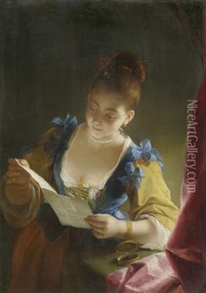 Junge Dame Beim Lesen Eines Briefes Oil Painting - Jean Raoux