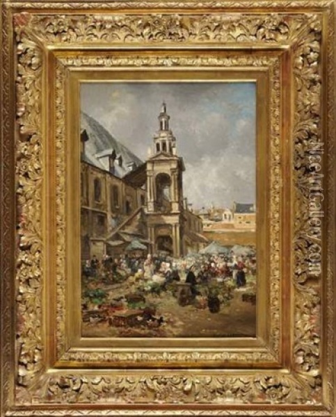 Place De La Halle Aux Toiles A Rouen Oil Painting - Edme-Emile Laborne