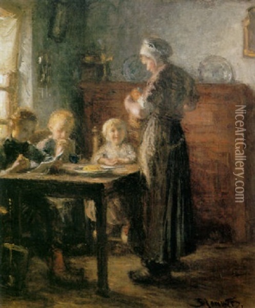 Having Supper Oil Painting - Bernardus Johannes Blommers