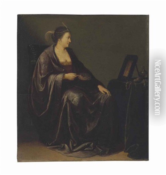 A Lady Seated Before A Mirror: An Allegory Of Vanity Oil Painting - Willem Bartsius