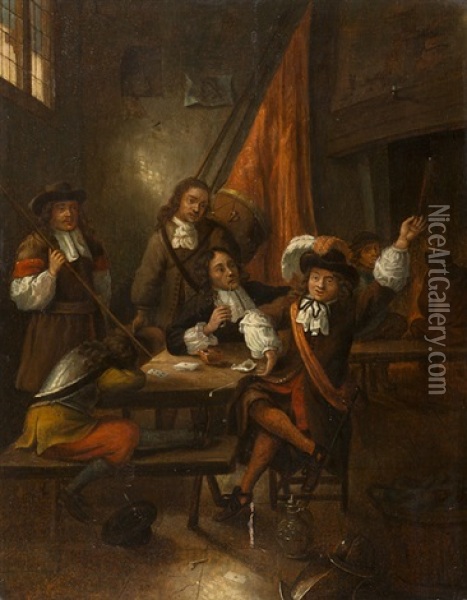 Soldatenstube Mit Kartenspielern Oil Painting - Hubert van Ravesteyn