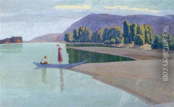 An Der Donau Im Hintergrund Der Leopoldsberg Oil Painting - Max Kahrer