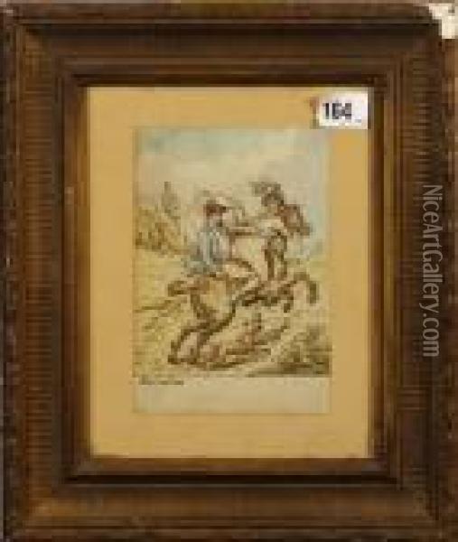 Tandemryttare Oil Painting - Thomas Rowlandson