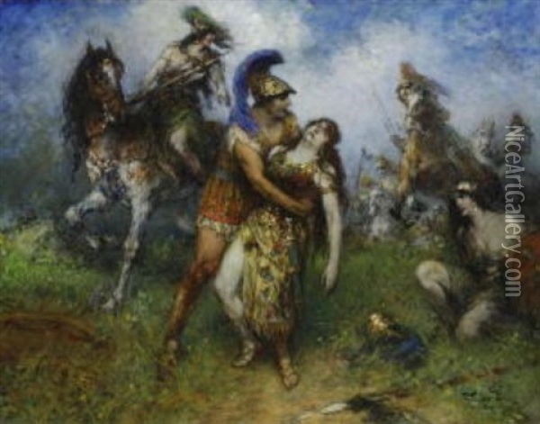 Achilles Mit Der Sterbenden Amazonenkonigin Penthiselea Oil Painting - Ferdinand Leeke