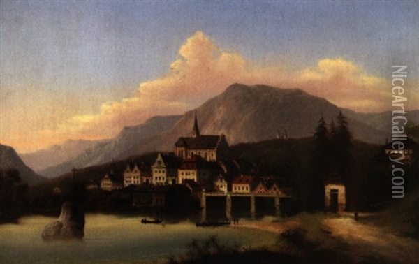 Stadtchen Am Fluss Oil Painting - Johann Wilhelm Jankowski