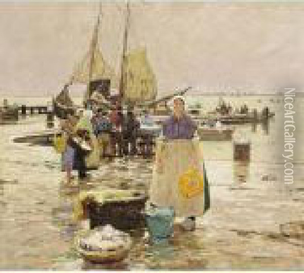 Fischmarkt An Der Zuidersee Oil Painting - Hans Herrmann