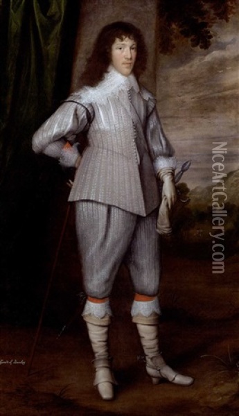 Portrait Of Dutton, 3rd Baron Gerard, Of Bromley, Staffordshire In A Silver-grey Slashed Doublet And Hose Oil Painting - George Geldorp