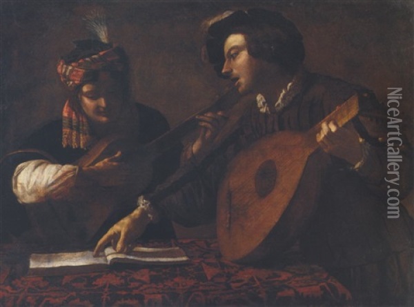 Two Musicians Oil Painting - Theodoor Rombouts