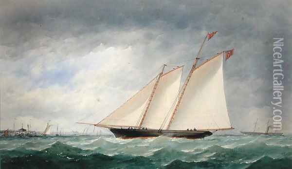 Schooner Yacht off Ryde, Isle of Wight Oil Painting - Charles Taylor