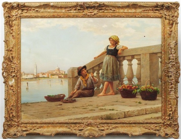 Venetian Fruit Sellers Oil Painting - Antonio Ermolao Paoletti